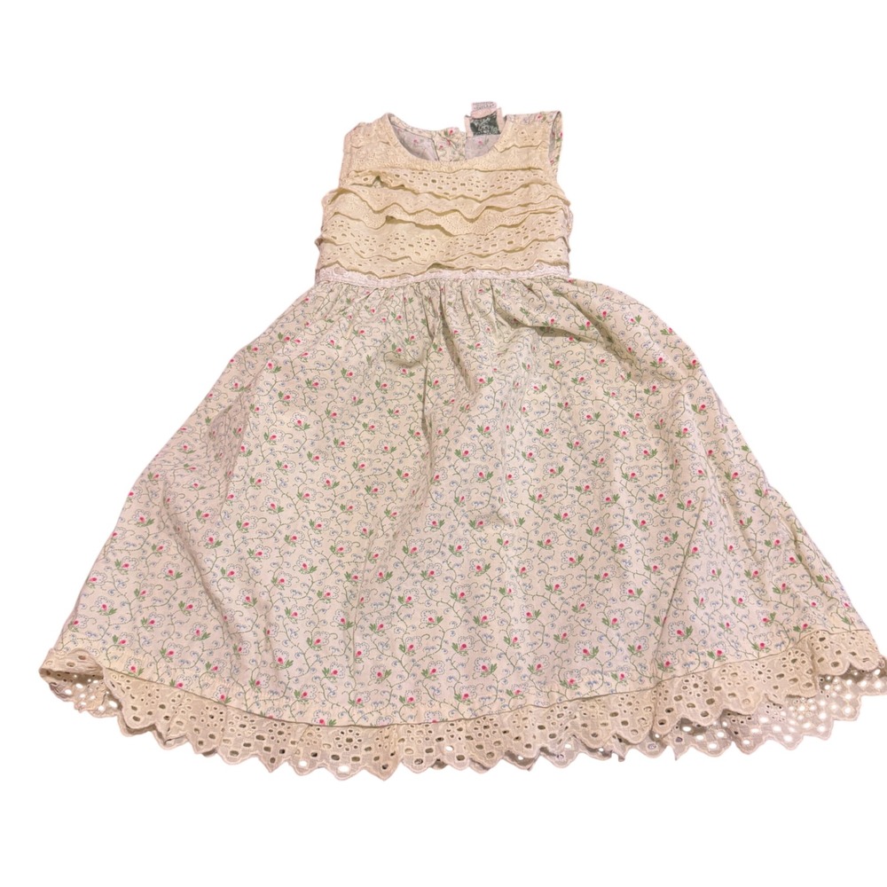 Vintage Cornelloki Floral Eyelet Lace Tiered Cotton‎ Dress Sz 2 Prairie Cottage
